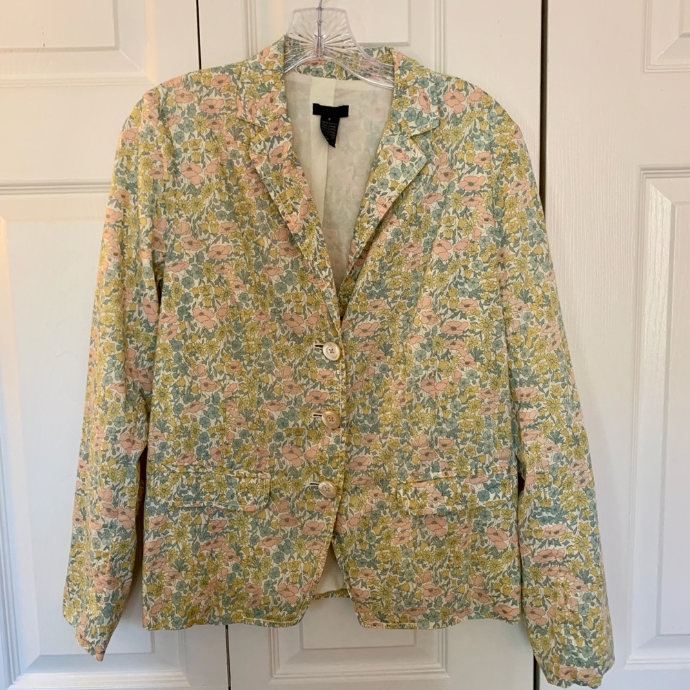 J. Crew Pastel Floral Quilted Blazer - Pink, Yellow, Green